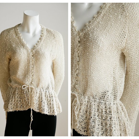 Pallas Sweaters - Vintage Pallas All Irish Linen Hand Crochet CArdi